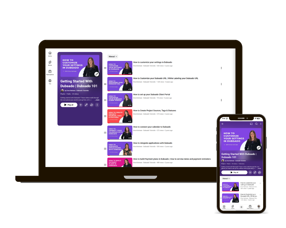 Dubsado setup checklist with short video tutorials for each step