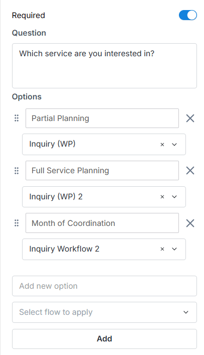 Add flow element block to lead capture form in Dubsado to segment leads