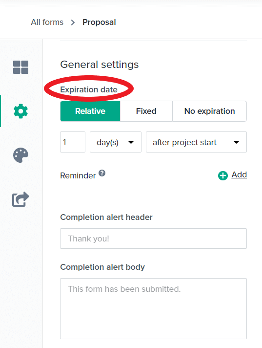Dubsado form expiration date