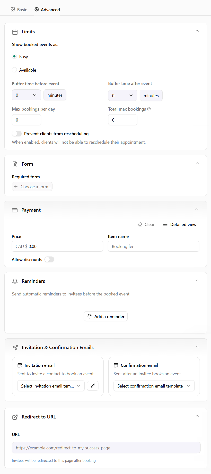 Dubsado scheduler advanced settings