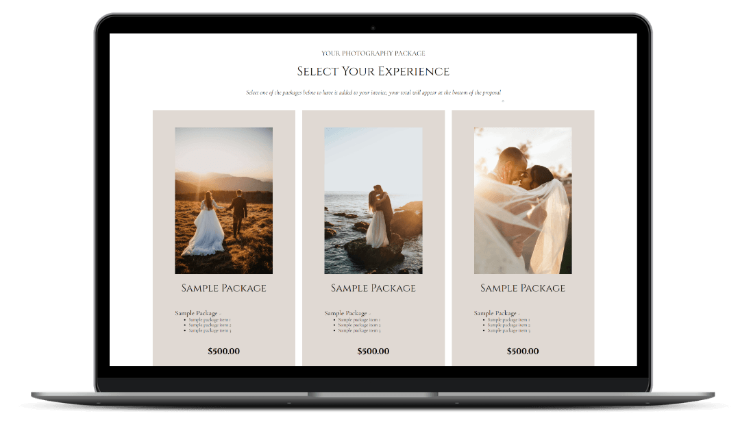 Dubsado proposal for a wedding planner on a laptop screen