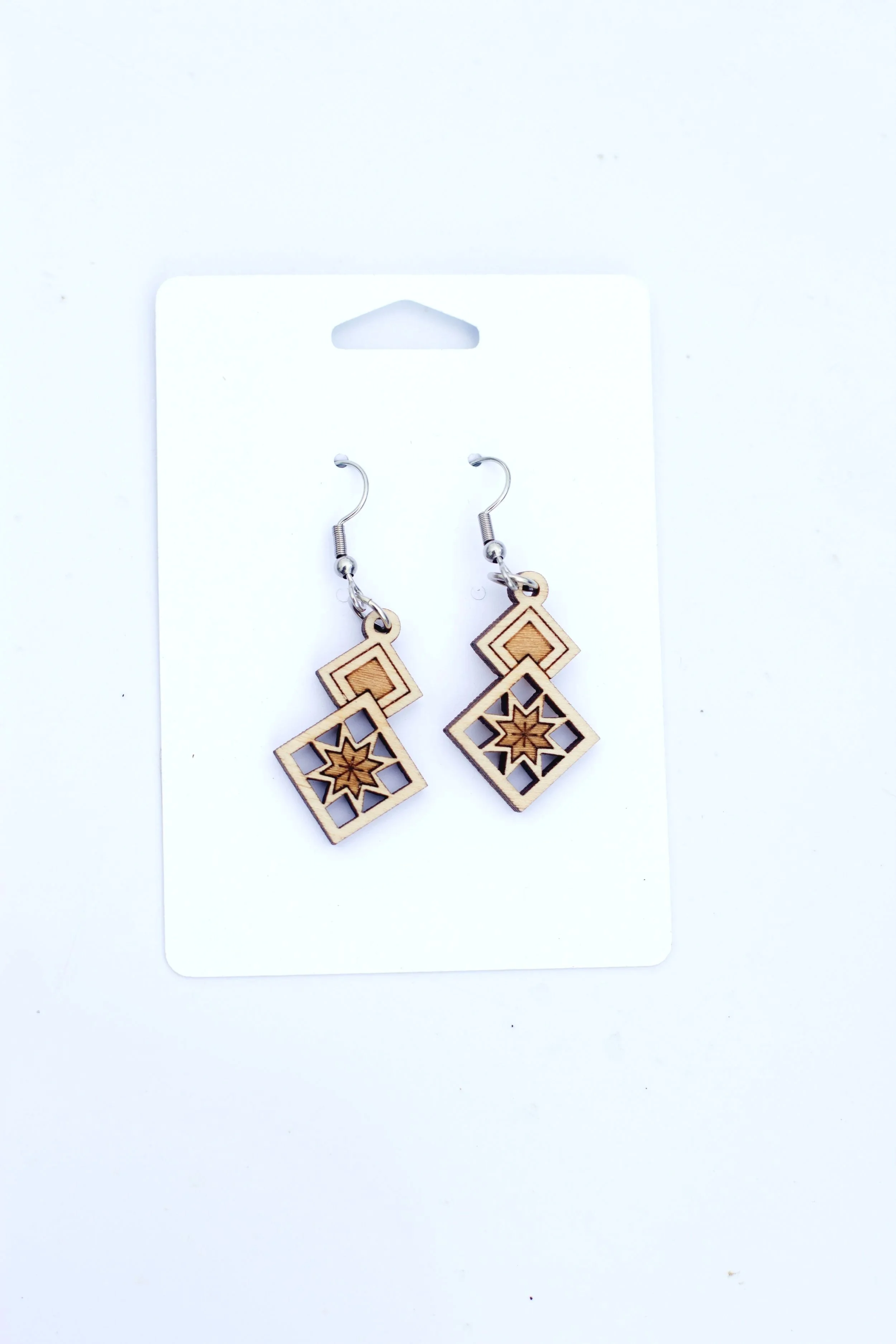 Wood Earrings - Eight Point Star Mini Pendant