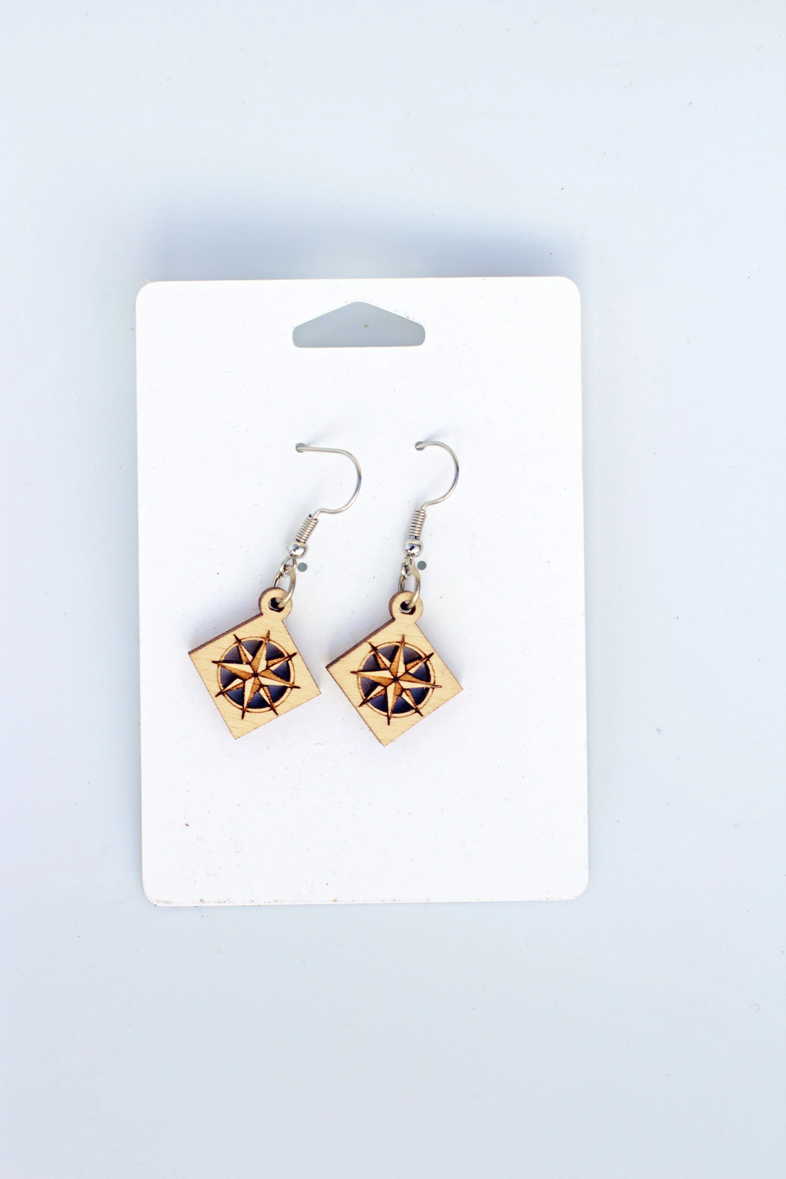 Wood Earrings - Compass Mini