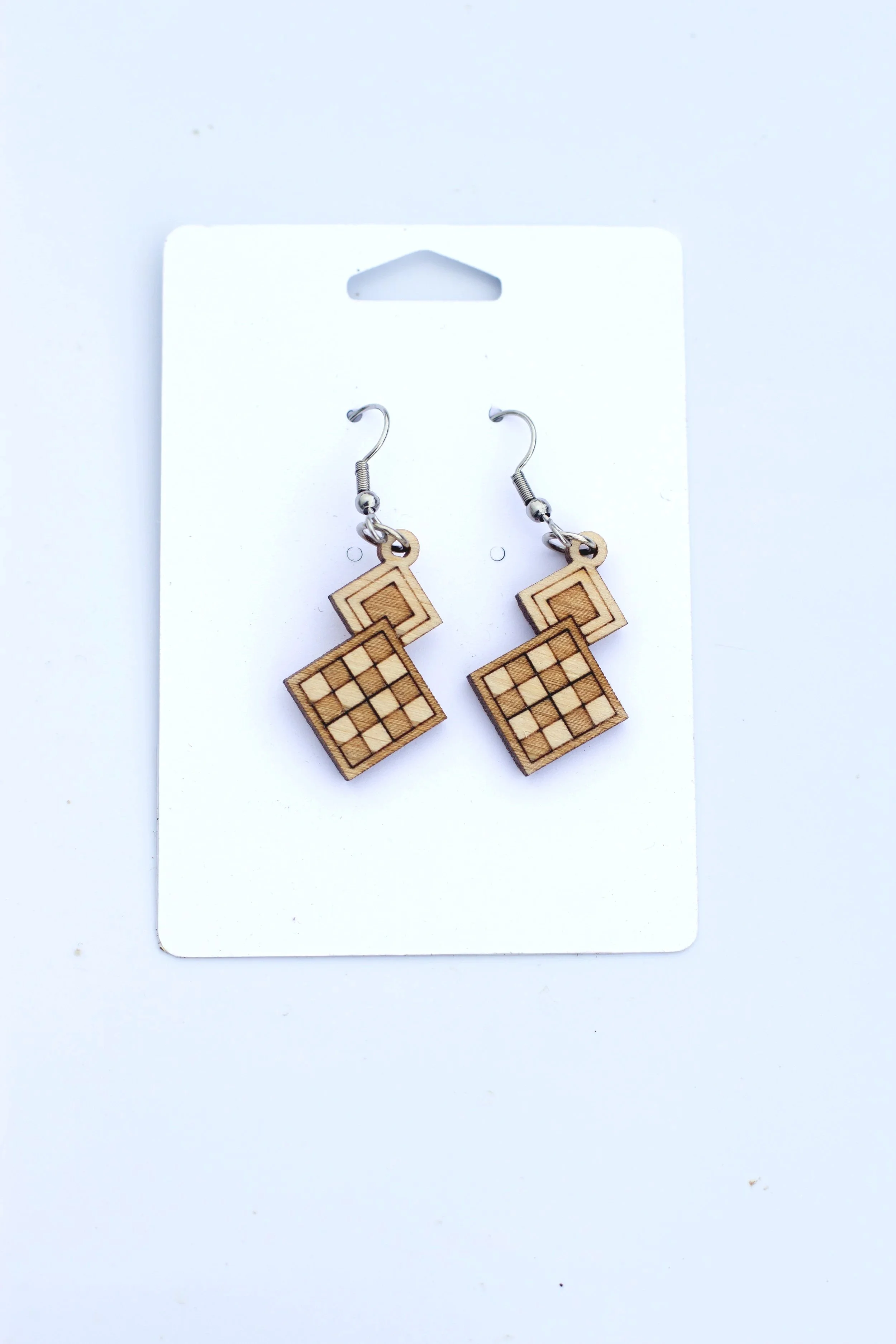 Wooden Earrings - Four Patch Mini Pendant