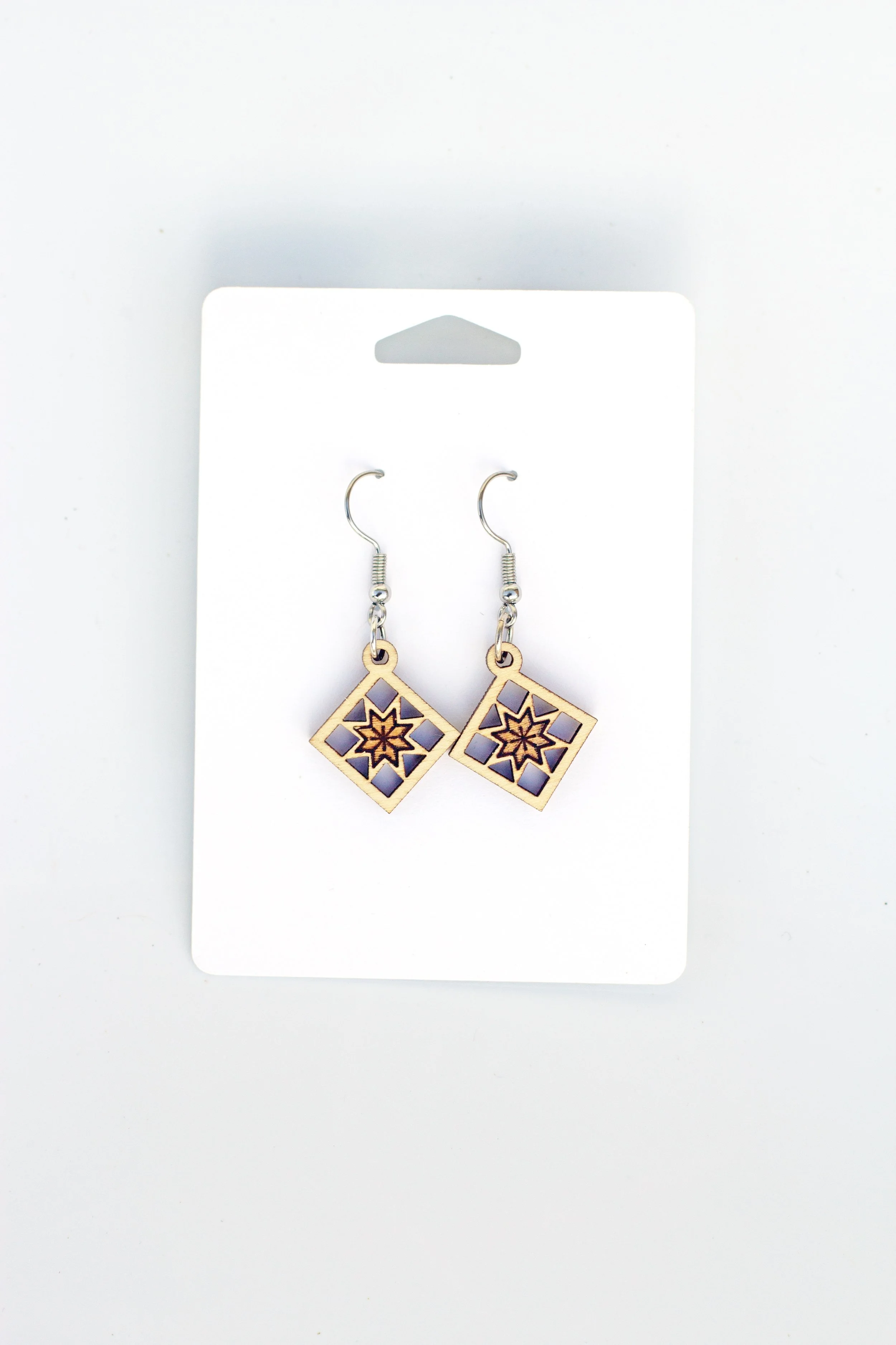 Wood Earrings - Eight Point Star Mini