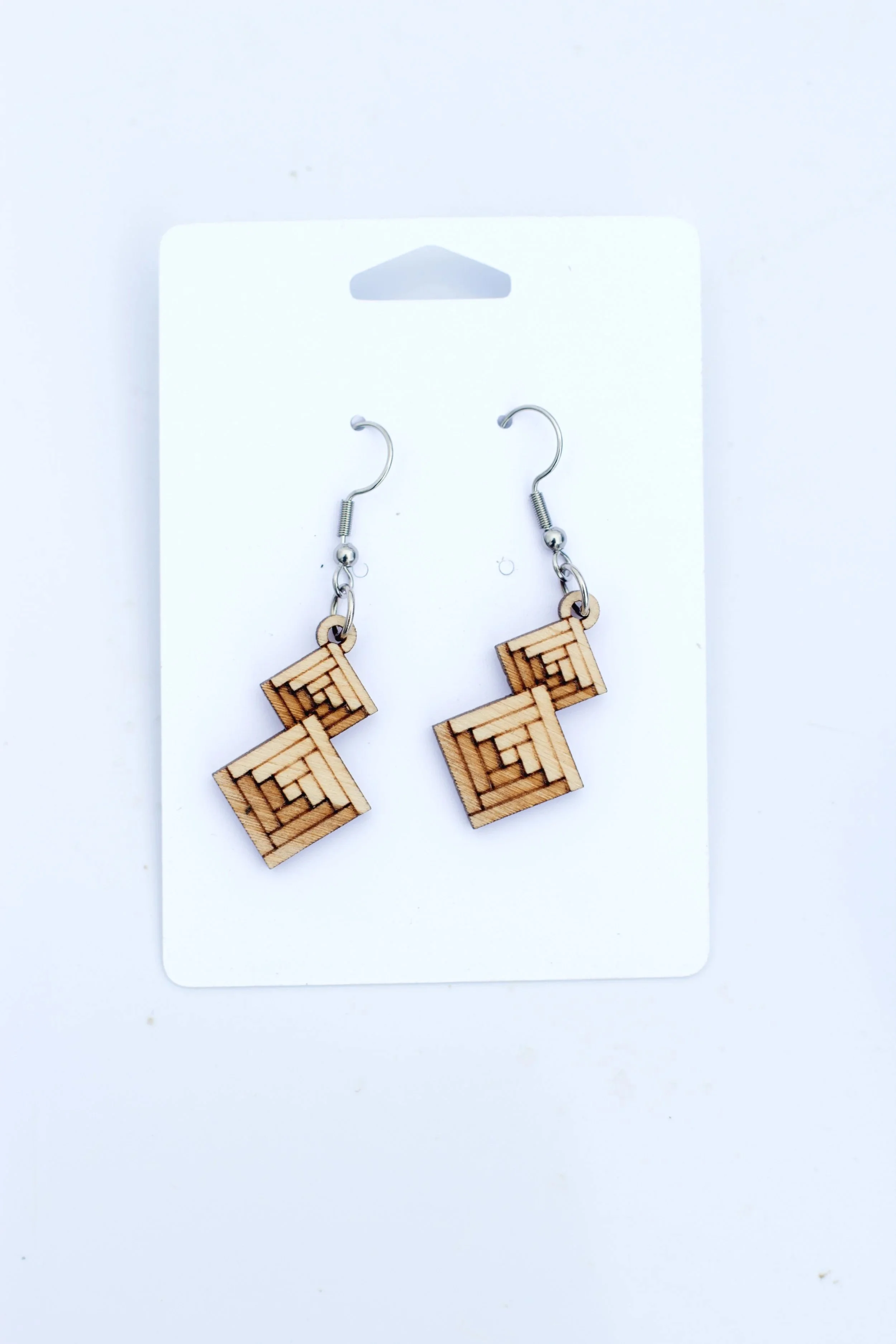 Wood Earrings - Log Cabin Mini Pendant