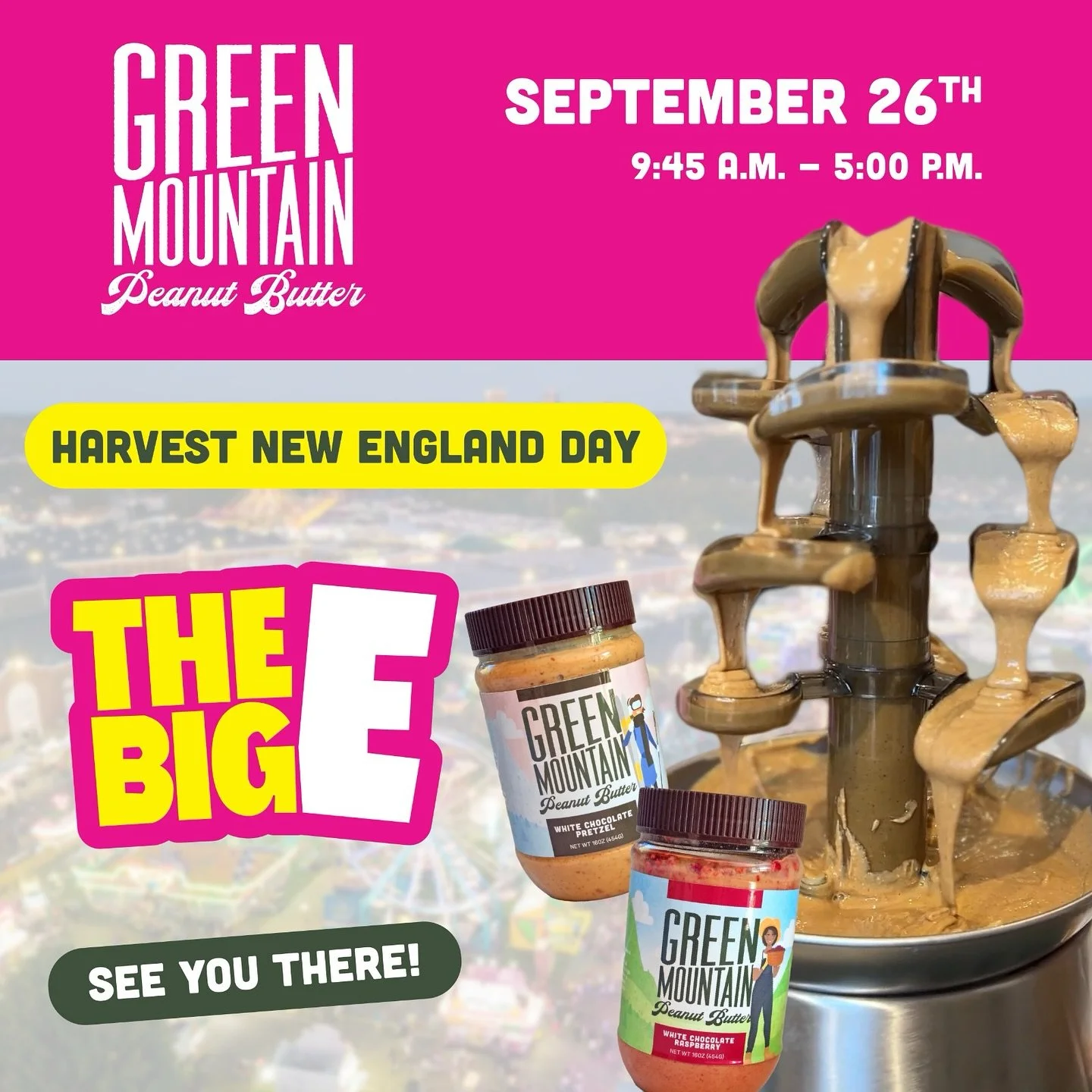🎡 Tomorrow at The Big E! 🎡

We&rsquo;re headed to Harvest New England Day with both of our favorite seasonal flavors:
✨ White Chocolate Raspberry
✨ White Chocolate Pretzel (small-batch, made just for this event!)

Come by for free samples, stock up