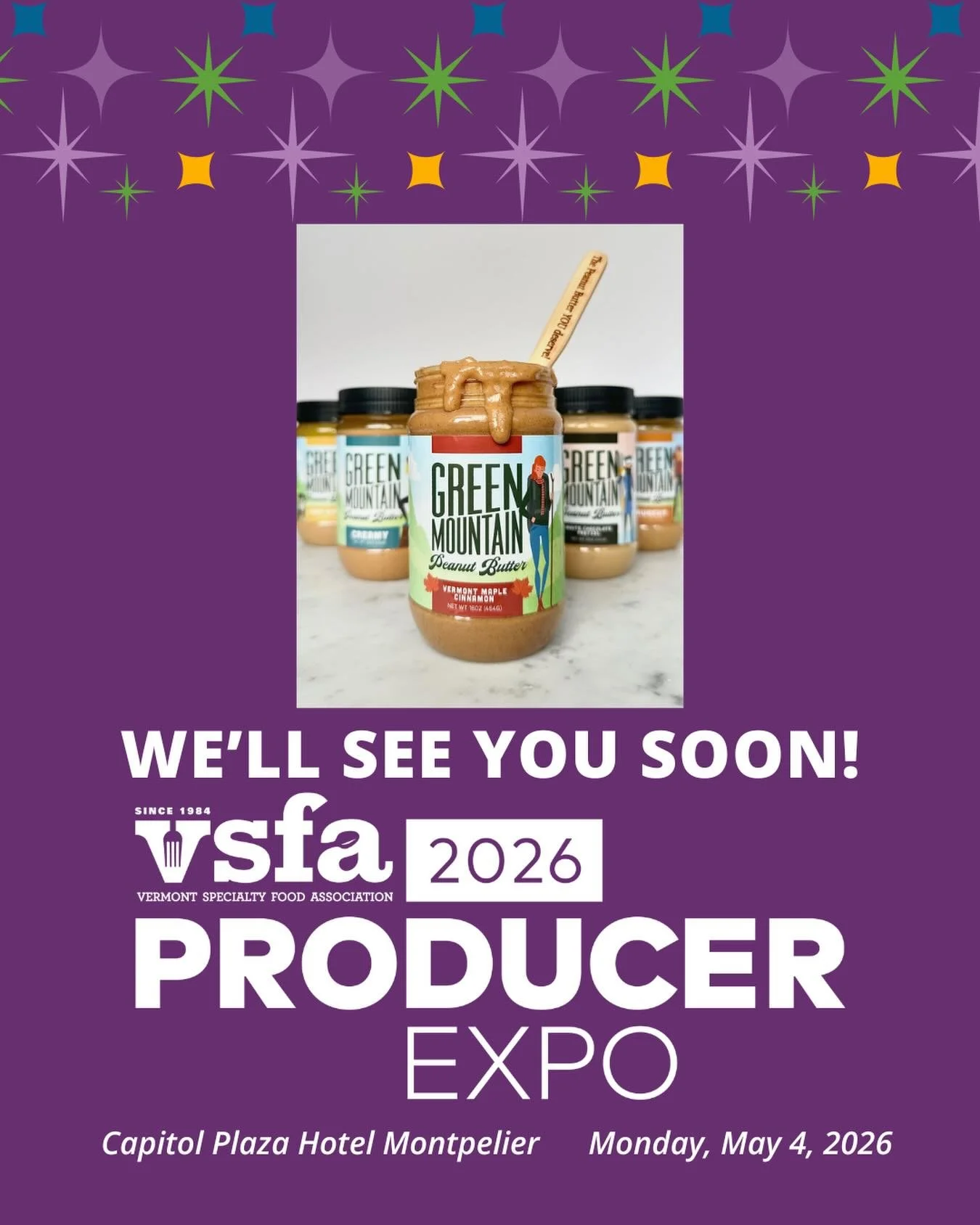 So excited to announce we will be attending the VFSA 2026 Producer Expo! ✨

So grateful to the Vermont Specialty Food Association for putting this together. We love this community and can&rsquo;t wait to participate! 🍁🥜🍯

#greenmountainpeanutbutte