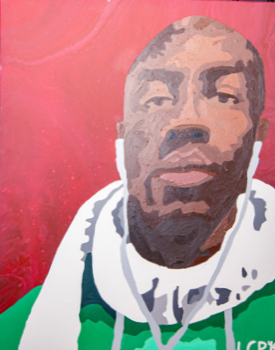 Rhoan -
"9x12" -
Acrylic on Canvas -
Sold -
Rhoan was the first person LCP met off the plane in Brunswick, ME and was given a tour of Bowdoin. He was LCP's admission counselor. Through the years they have built a strong friendship that has turned mor