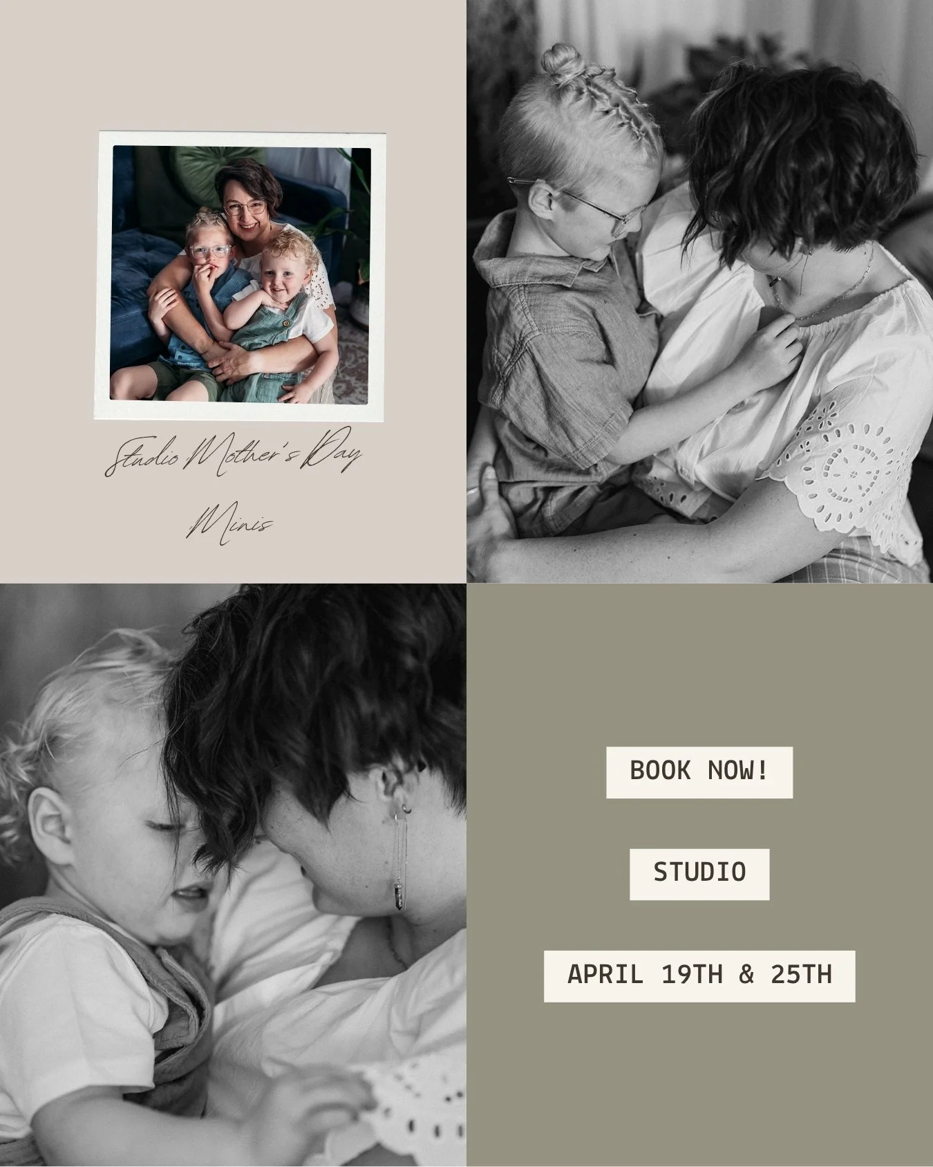 Motherhood Portraits. Petite Sessions. Mom &amp; Me, Studio Mother's Day Minis. Mother&rsquo;s Day Minis. 

It really doesn't matter what you call it. The name isn't the important part.

What matters is that you finally stop being the one behind the 