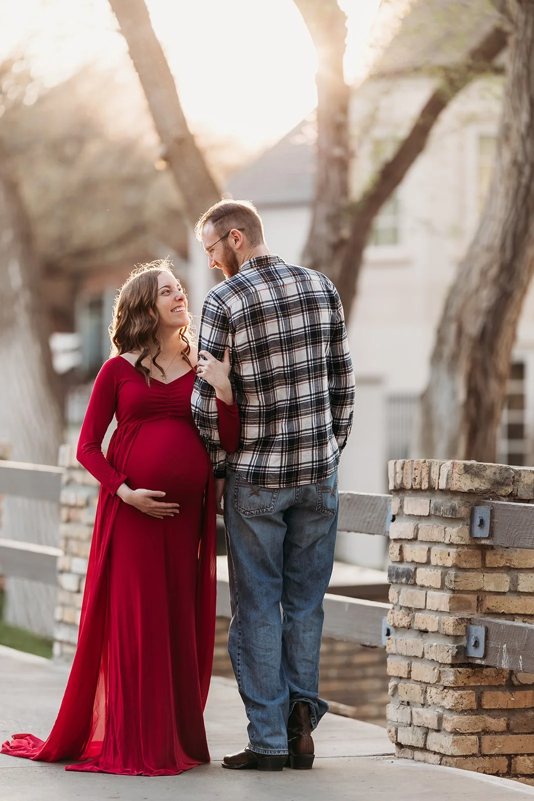 Amarillo maternity photographer outdoor  session with mother-to-be wearing gown of choice.