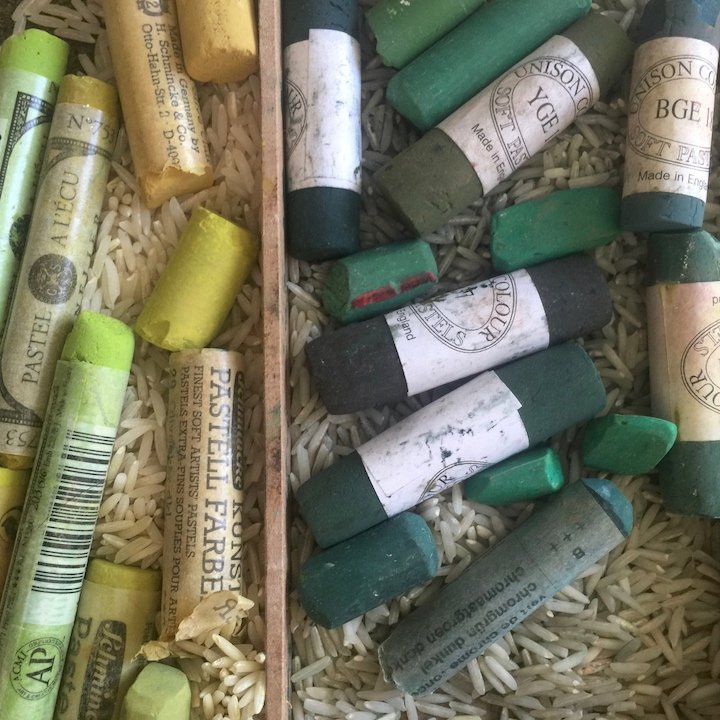 green pastel sticks