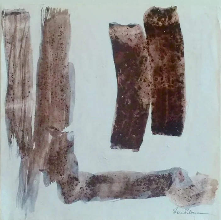 From Silence, Without Thought. 2015. mineral & oyster shell pigments on Kumohadamashi paper. 12.66" x 12.66". 