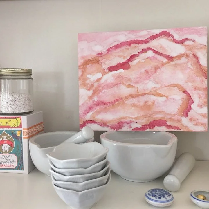 gofun oyster shell pigment, painting supplies, Japanese mineral and oyster shell pigment painting on panel, 2015