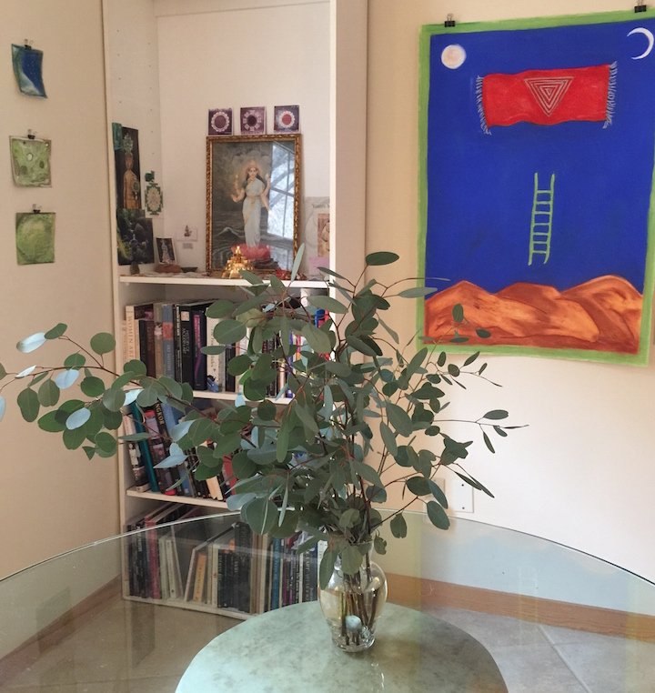 Santa Fe studio with pastel paintings, 2015