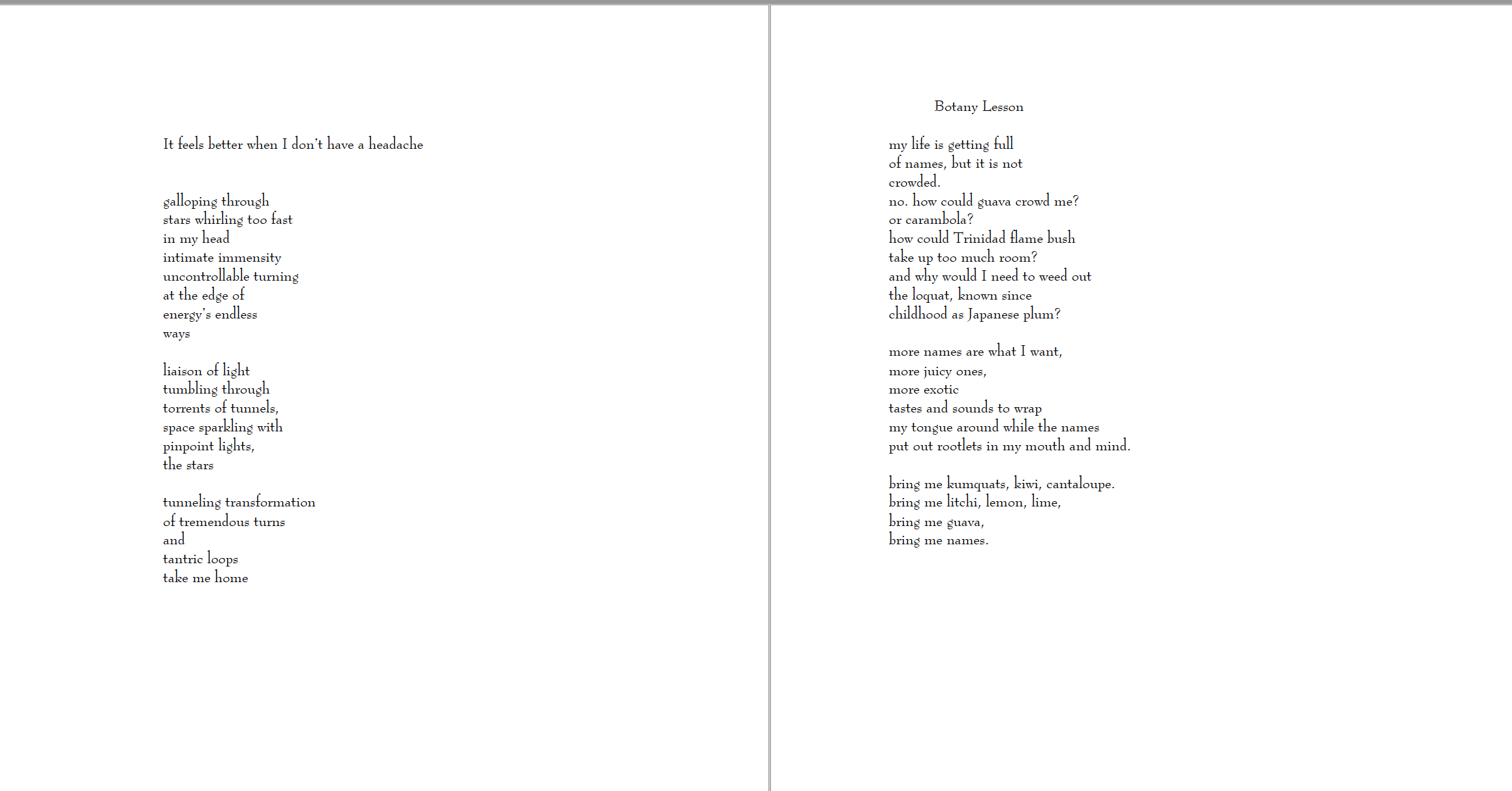mirror image poetry book sample poems about inner experiences and names of plants