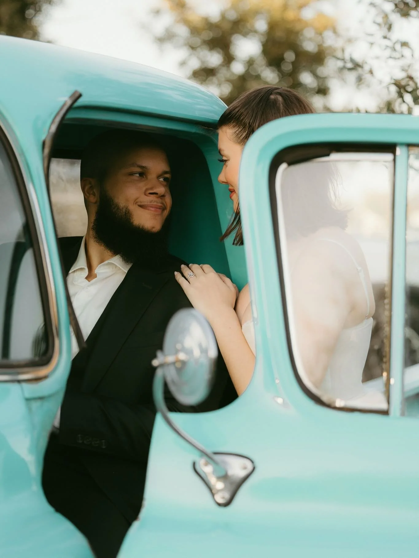 We like to call this style classy and elegant &mdash; warm-toned photos, timeless details, and our classic 1956 Chevy on site 🩵