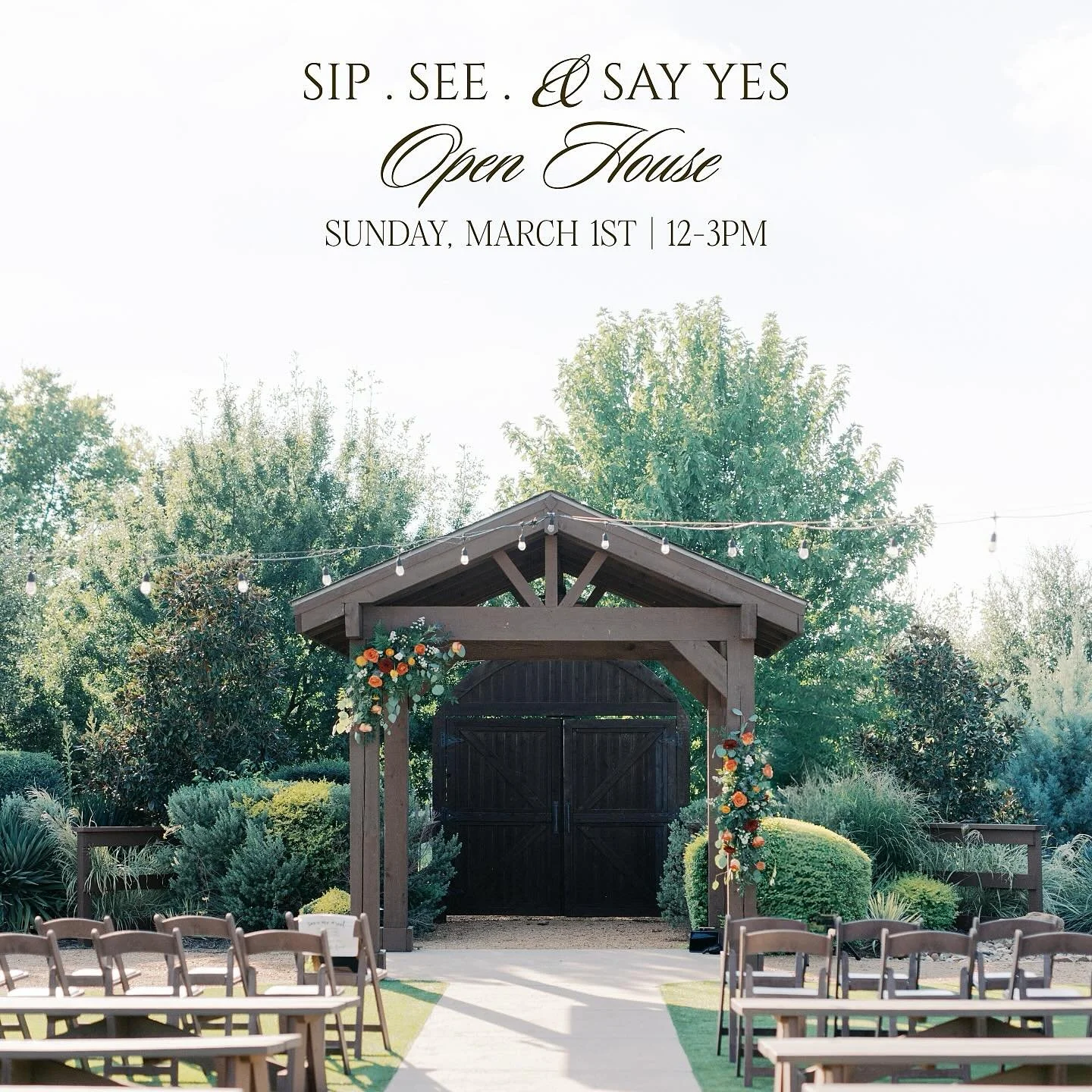 Sip &bull; See &bull; &amp; Say Yes 💍🕊️

It&rsquo;s a come &amp; go event where you can walk the venue, see it styled, meet some of our favorite vendors, &amp; start envisioning your wedding day with us! 

📍The Melissa Barn 
March 1st, 2026 | 12:0