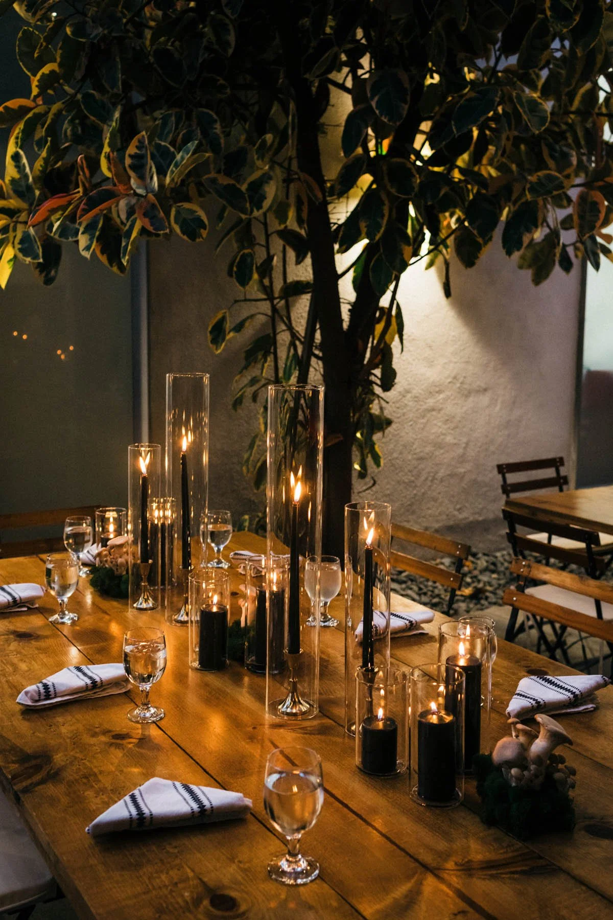 Evening Garden Dinner Table with Black Candlelight