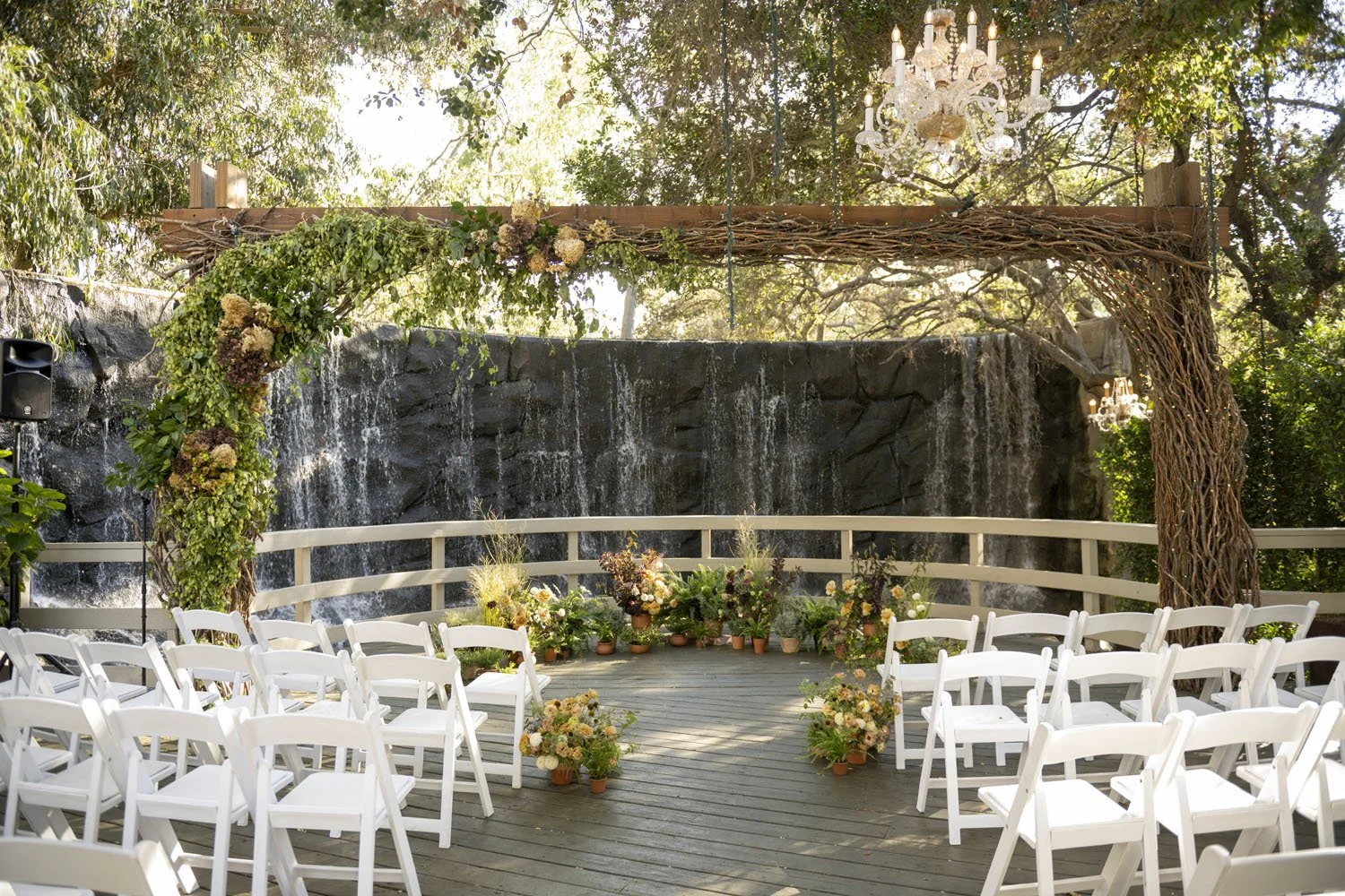 Outdoor Waterfall Wedding Ceremony at Calamigos Ranch