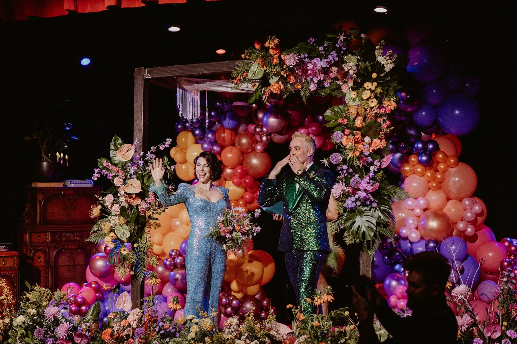 Balloons, Flowers and Puppets. OH MY! An Eclectic and Playful Color Filled Wedding at the historic Dynasty Typewriter Theater and Carondelet House