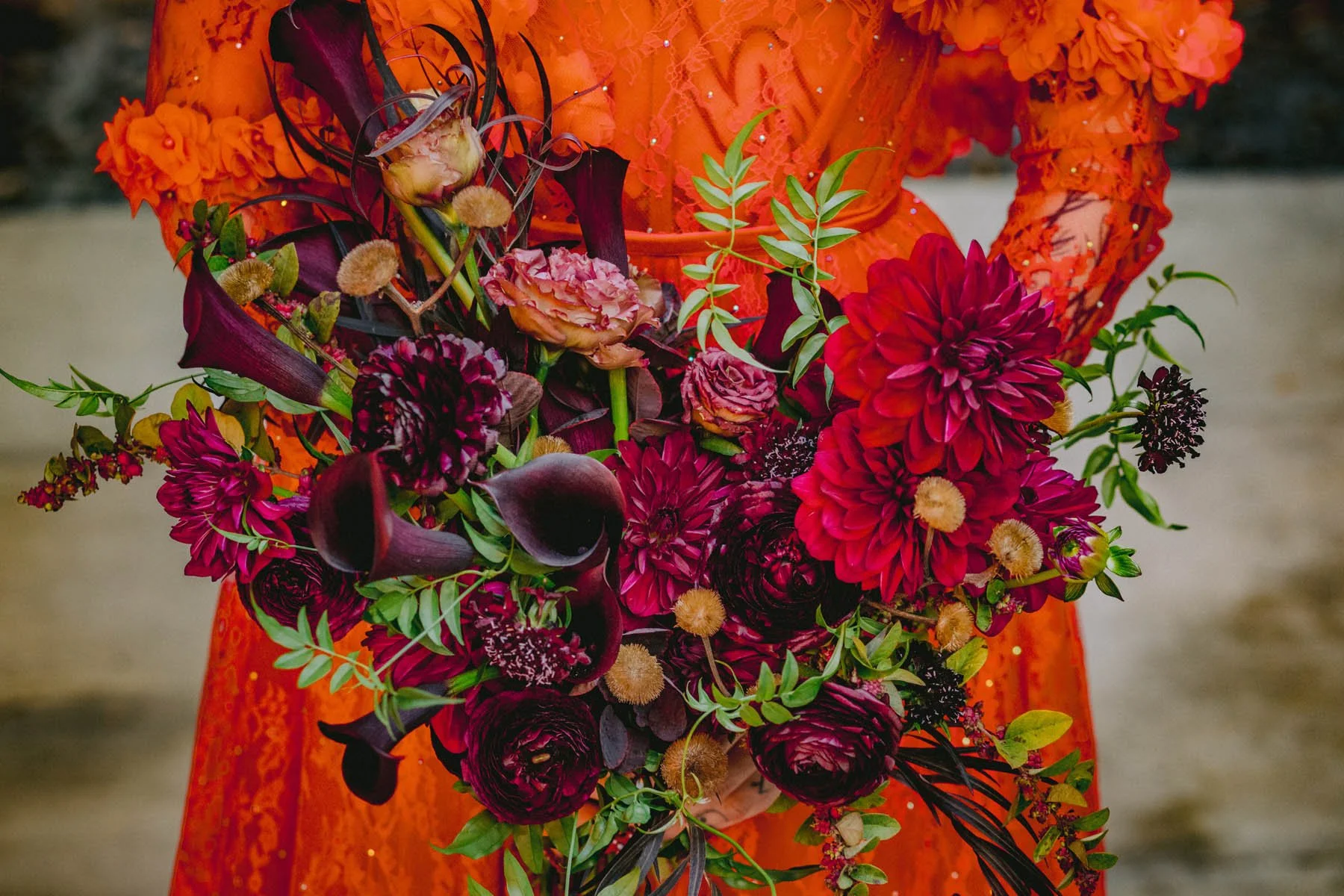 Dark Crimson Fall Wedding Bouquet