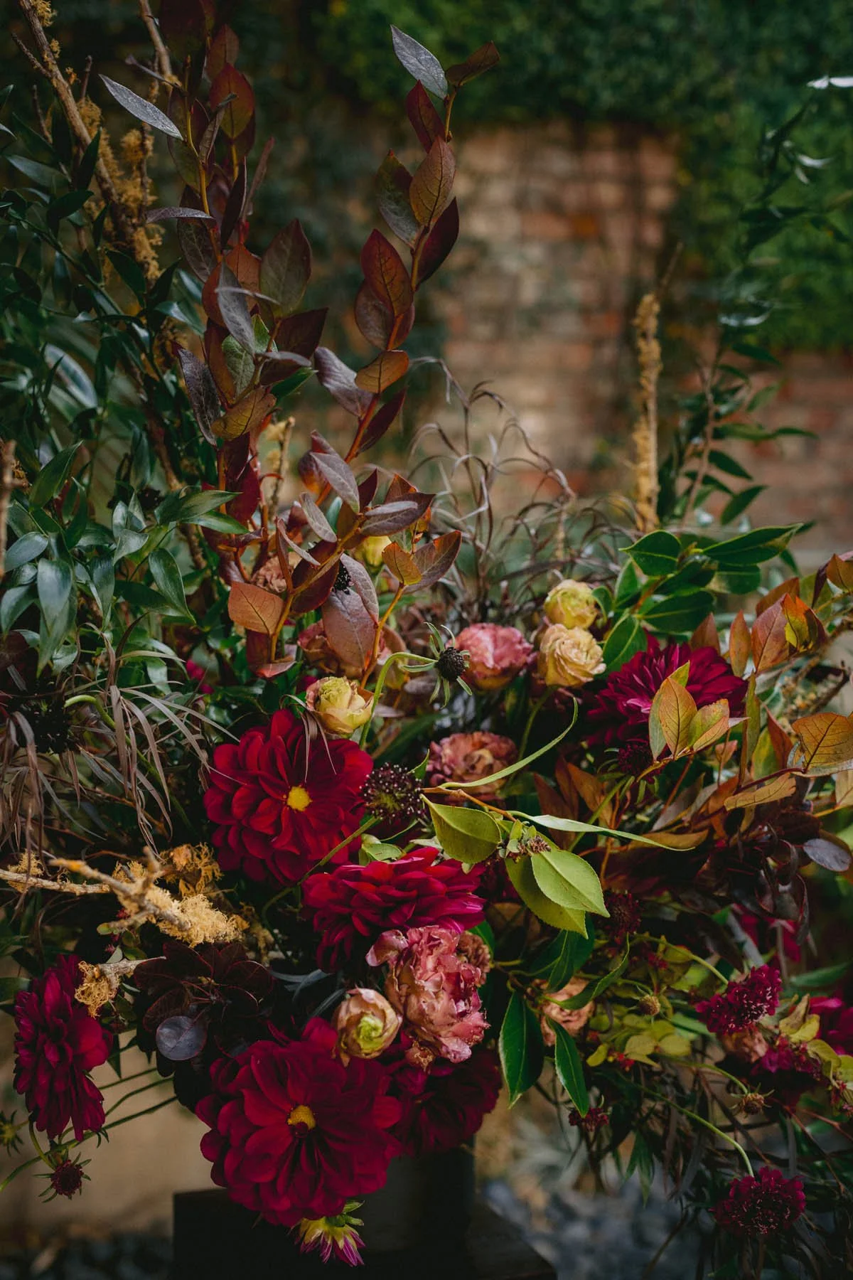 Dramatic Wild Garden Floral Arrangement with Dahlias and Branches