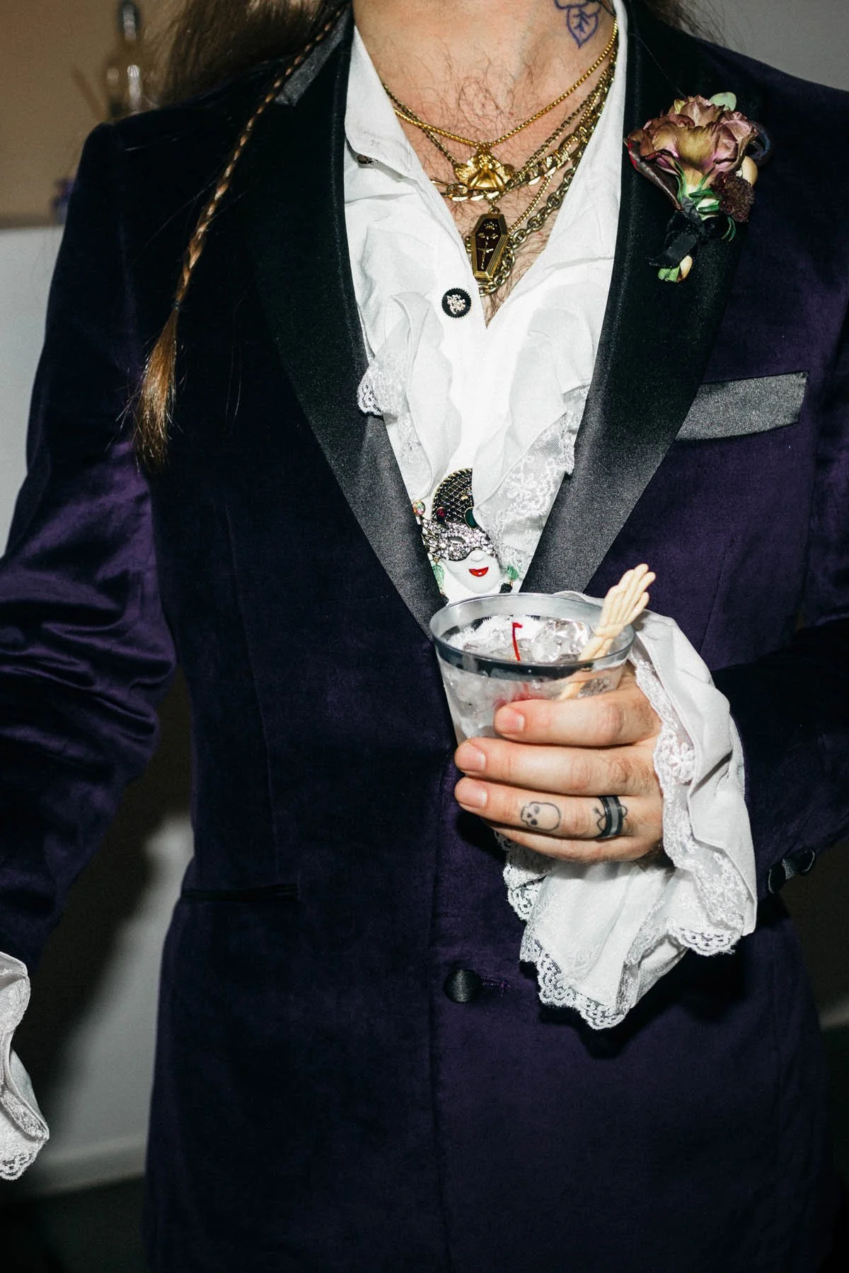 Gothic Velvet Suit with Lace and Boutonniere