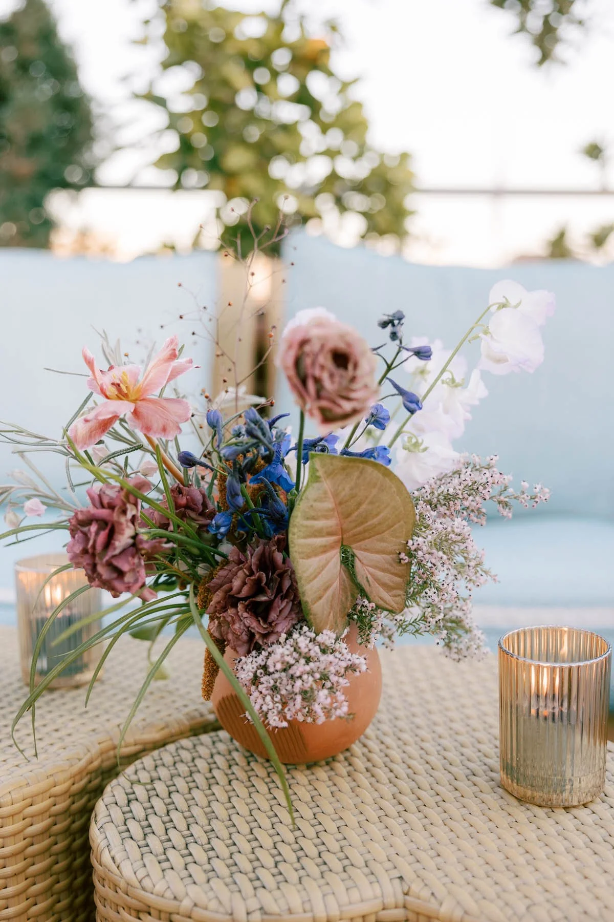 Romantic Terracotta Vase with Textural Summer Florals