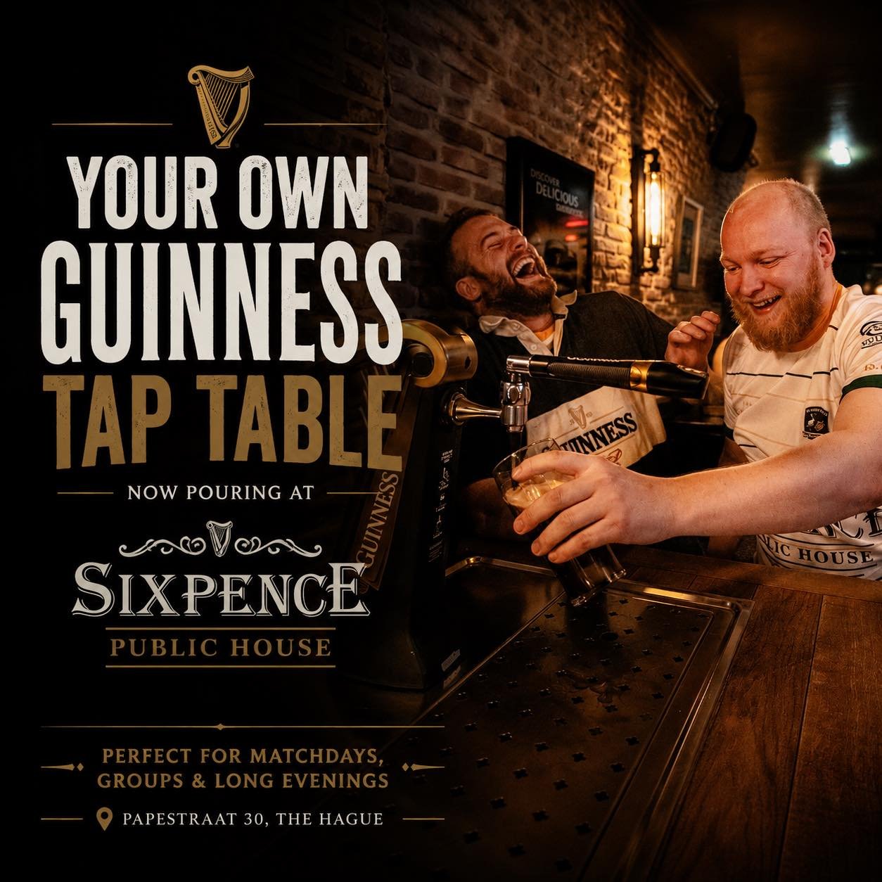 Pour your own pint at Sixpence 🍺

Our Guinness tap table is now pouring in The Hague &mdash; perfect for matchdays, group nights and long evenings at the pub.

Book your table and keep the pints flowing.

📍Papestraat 30, The Hague

#SixpencePublicH