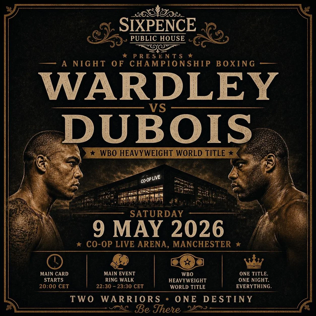 HEAVYWEIGHT TITLE. BIG SCREEN. BIGGER ATMOSPHERE.

Wardley vs Dubois &mdash; live at Sixpence.
🥊 Saturday, 9 May
⏰ Main event ~22:30 CET

Cold pints. Loud crowd. Proper fight night.
No better place to watch it.

Walk-ins welcome. Tables recommend
.
