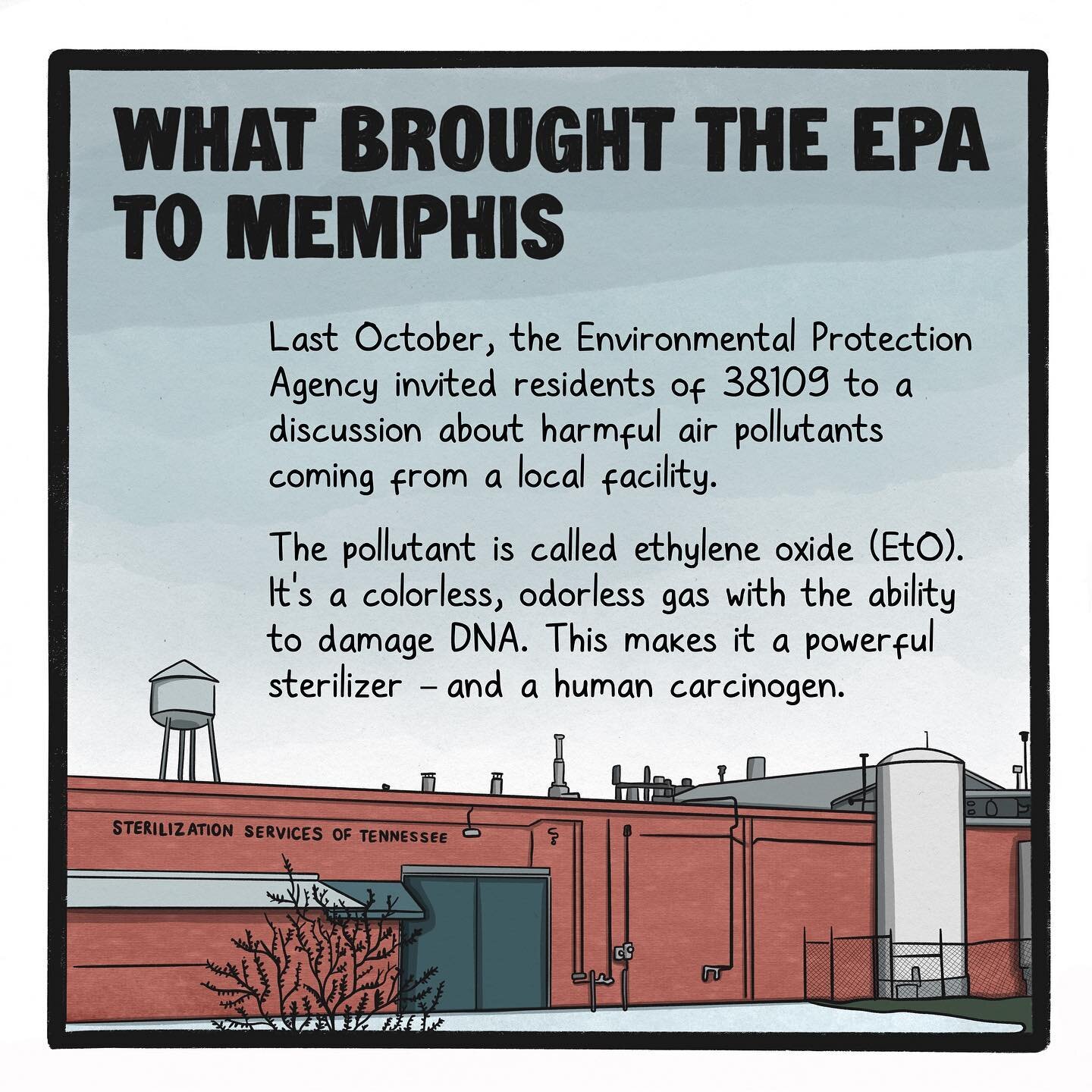 tldr: ethylene oxide is toxic and the company knows it, but they won&rsquo;t do anything to reduce their emissions. That&rsquo;s why we need YOU to send the emails linked in my bio and share this comic with a friend!

We are joining Memphis Community