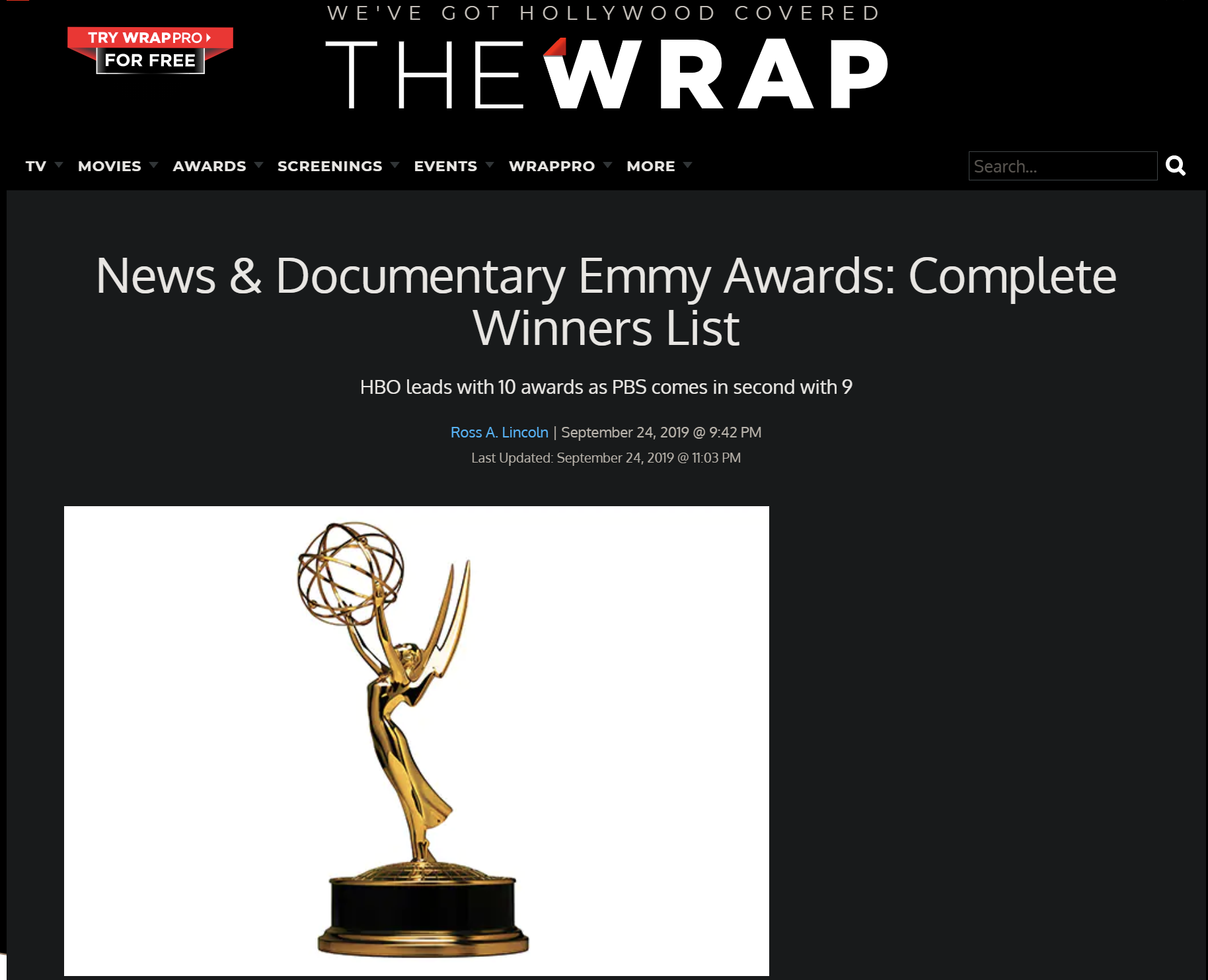 Panic: The Untold Story of the 2008 Financial Crisis wins an Emmy! September 24, 2019
