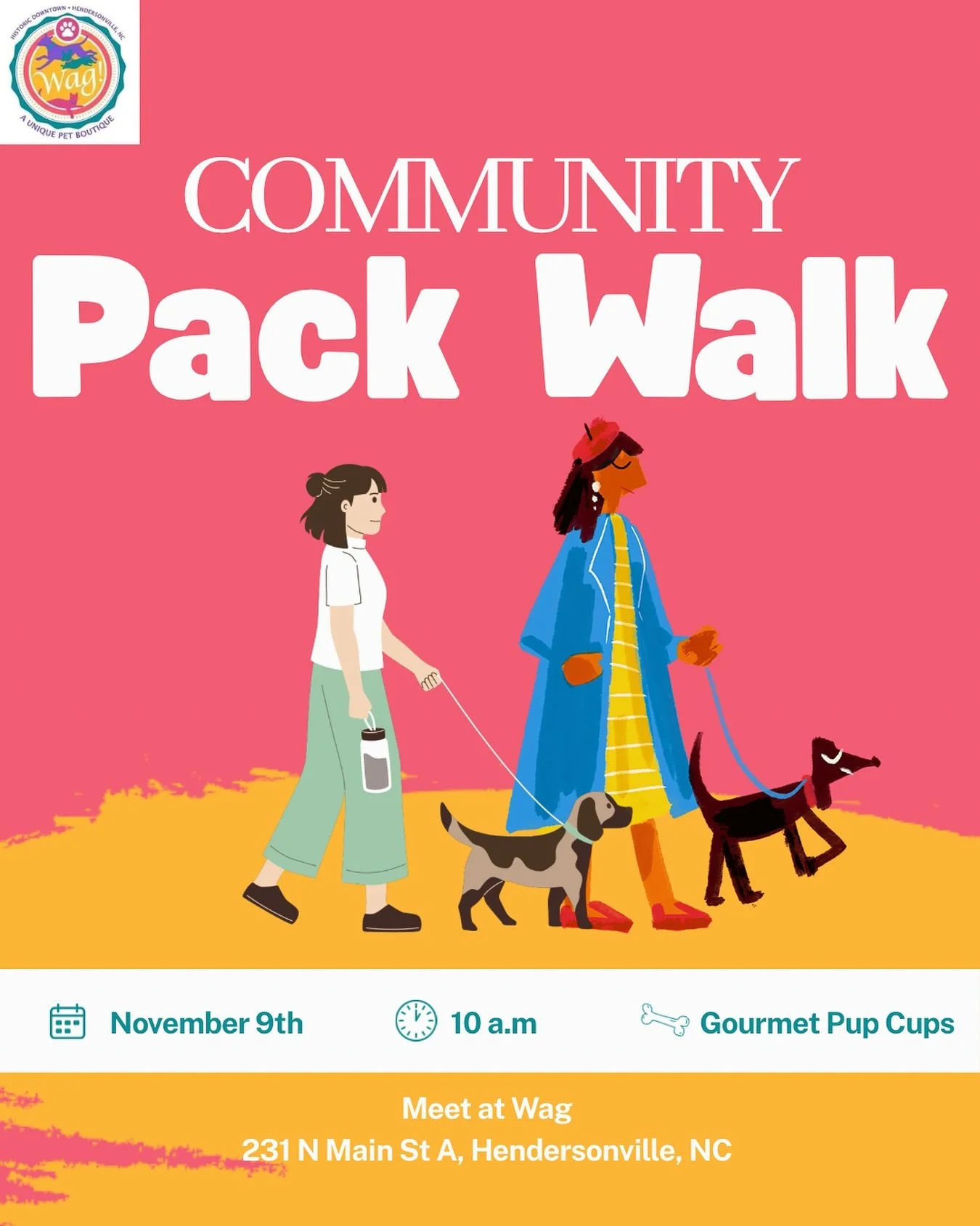 What&rsquo;s better than community? Community with dogs.
Join our pack walk in downtown Hendersonville this Sunday at 10 AM. 🦮🚶&zwj;♀️