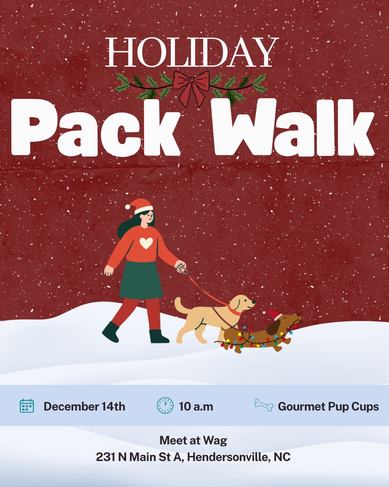 See you at 10 a.m. for our holiday Pack Walk, then get ready to strike a pose with Santa Paws himself! 🎅🐾