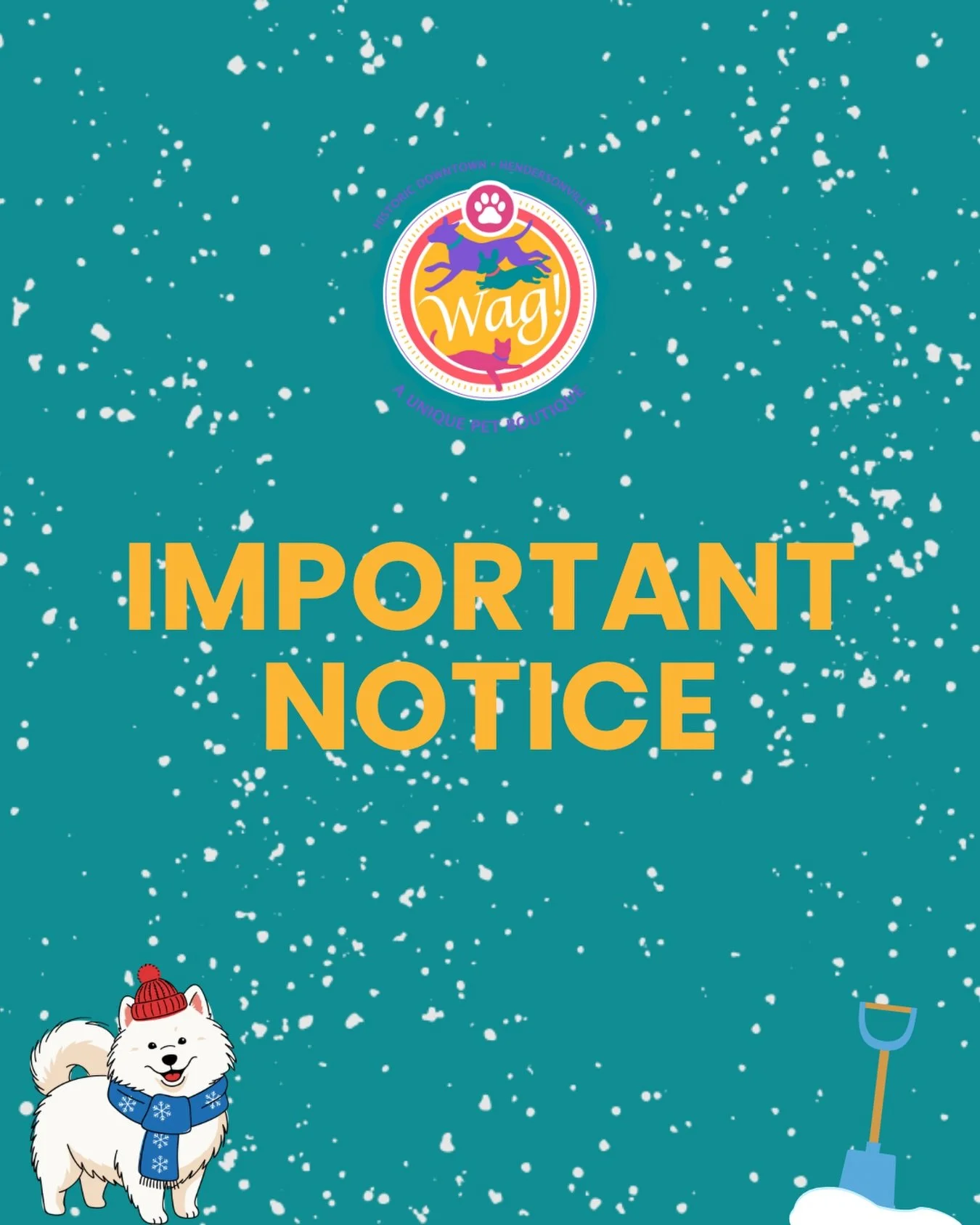 Due to the incoming storm, we want to take precautions and encourage customers to stop by over the next few days to stock up on necessities.

We may close early on Saturday, and it&rsquo;s unlikely we&rsquo;ll be open Sunday and possibly Monday depen