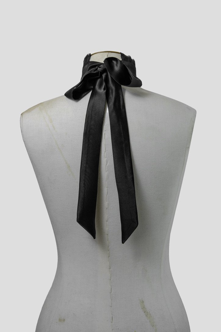 Image of the Ruffled Choker, a luxurious neckpiece made from 100% silk crepe de chine