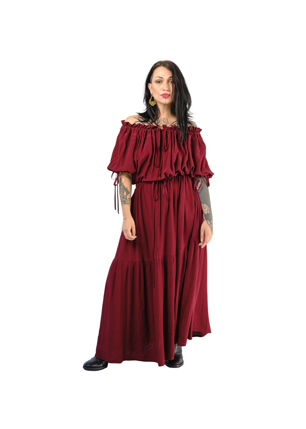 red evening dresses with long sleeves Serene Hill Luxury Designer Red Mermaid Evening Dress With Puff Sleeves LA72585 Red / 16 main image 0