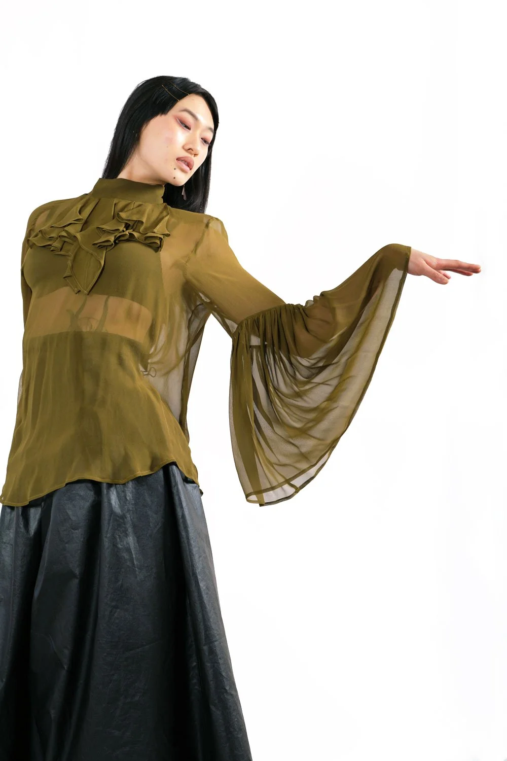 Ruffle Neck Blouse // Khaki