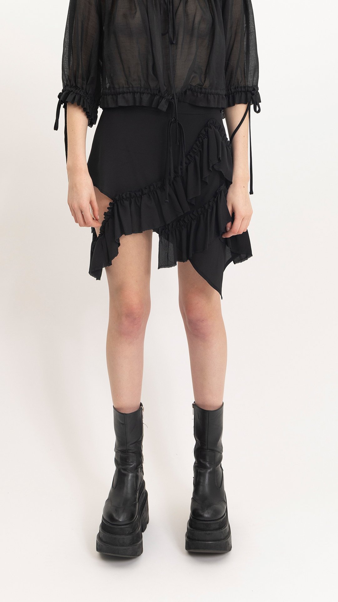 Mini Fray Skirt Black (Silk)