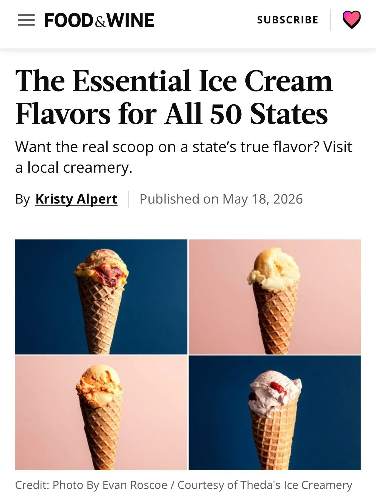It would be wrong to brush over the fact that @foodandwine featured us in their article, &ldquo;The Essential Ice Cream Flavors for All 50 States&rdquo;!

US! A little handcrafted ice cream shop in Dallas, TX got named in a national publication. Of c