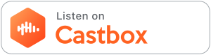 Listen on Castbox logo with orange hexagon and white sound waves