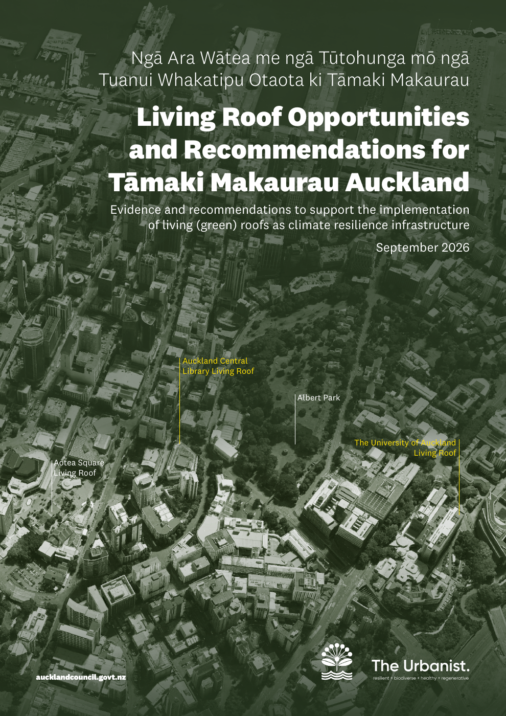 Cover of Auckland Council report TR2026/9, Living Roof Opportunities and Recommendations for Tāmaki Makaurau Auckland.