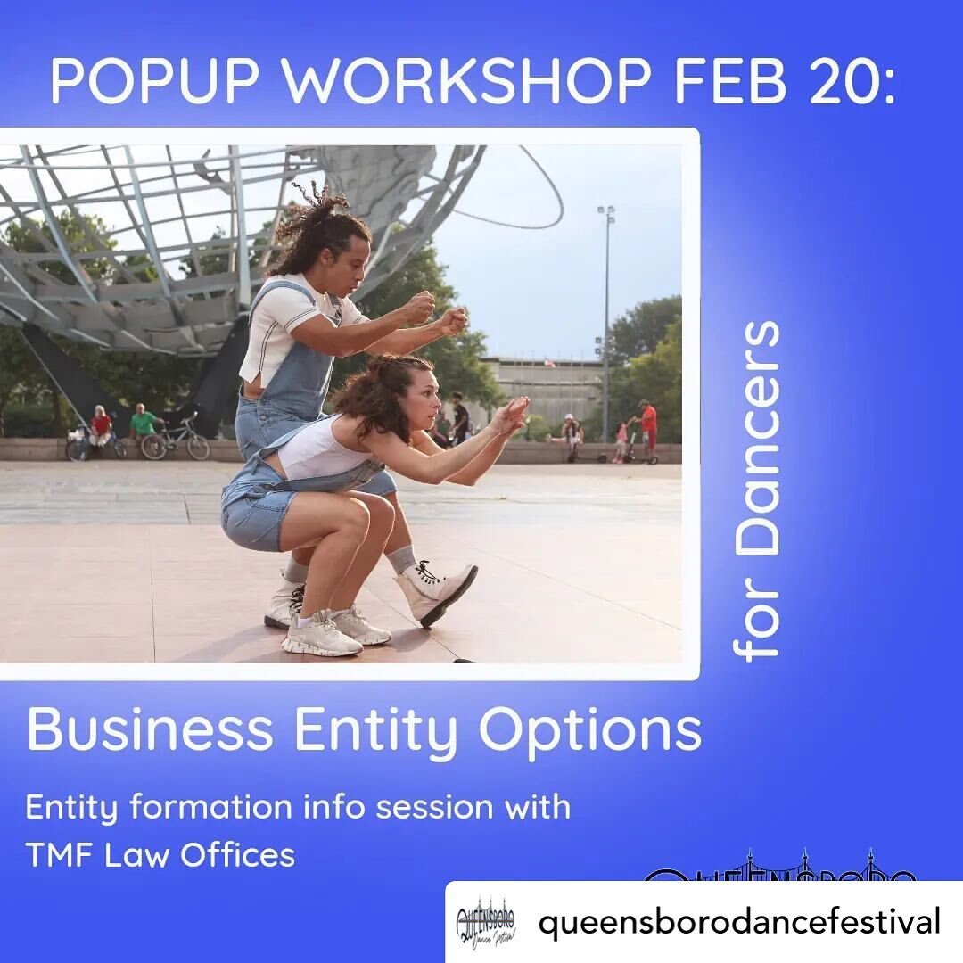 Repost: @queensborodancefestival 2 popup workshops in February! Is LLC or Corp for you and your dance services? Always wanted to know how Fiscal Sponsorship actually works? Sign up for these free workshops to learn more, ask questions, and share your