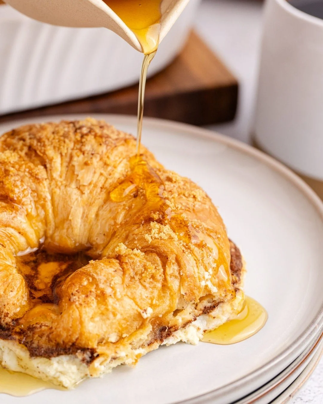 Buttery croissants meet classic French toast, and it might just be your new favorite brunch. The croissants soak up a rich custard, then get golden and crisp on the outside while staying soft and fluffy inside. Top with maple syrup, powdered sugar, o