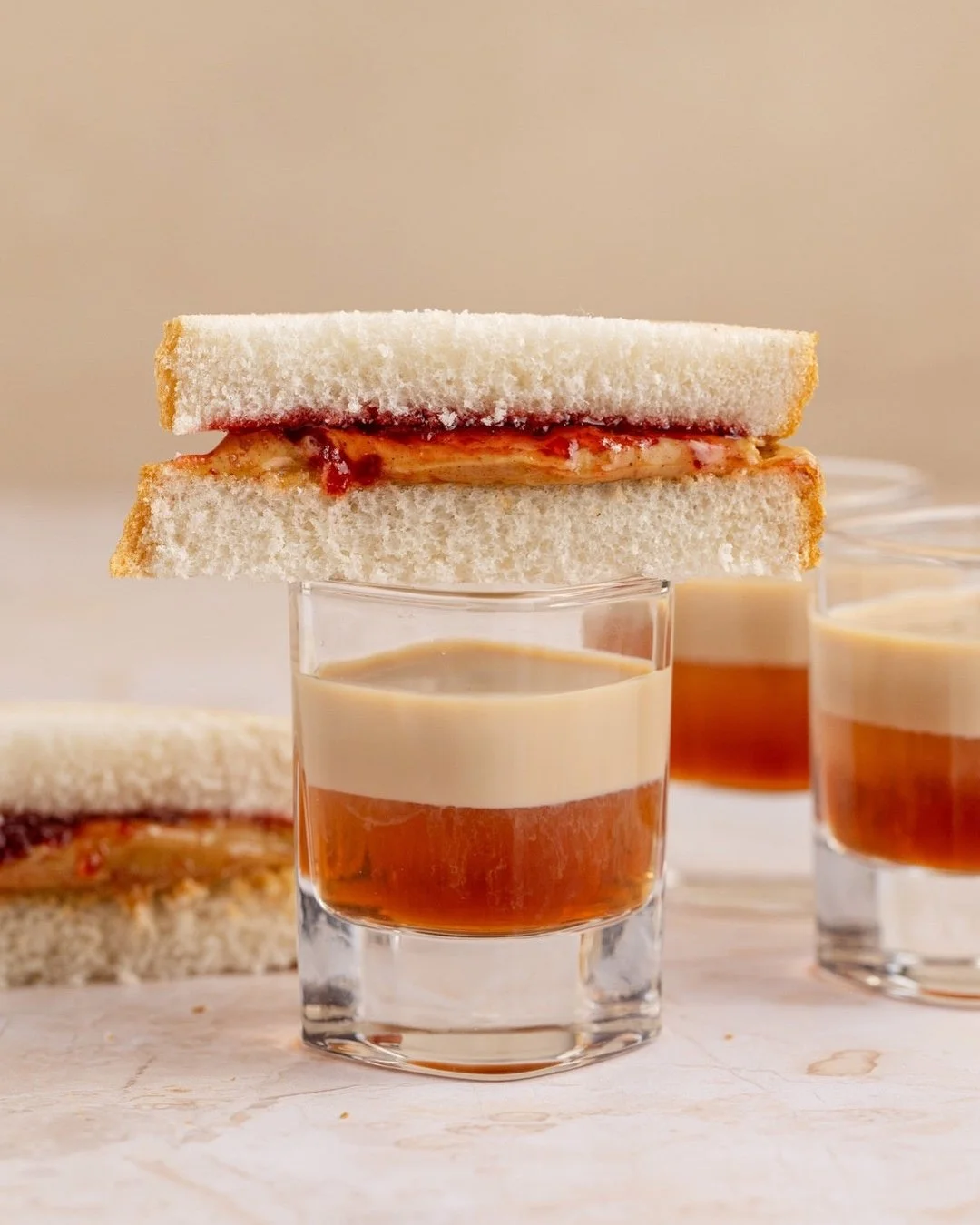 Peanut butter and jelly, but make it a shot. Sweet raspberry liqueur, nutty hazelnut liqueur, and creamy Baileys come together for this fun dessert-style shot. 

Comment 'recipe' and we'll send you the link, or find the full recipe here: https://myra