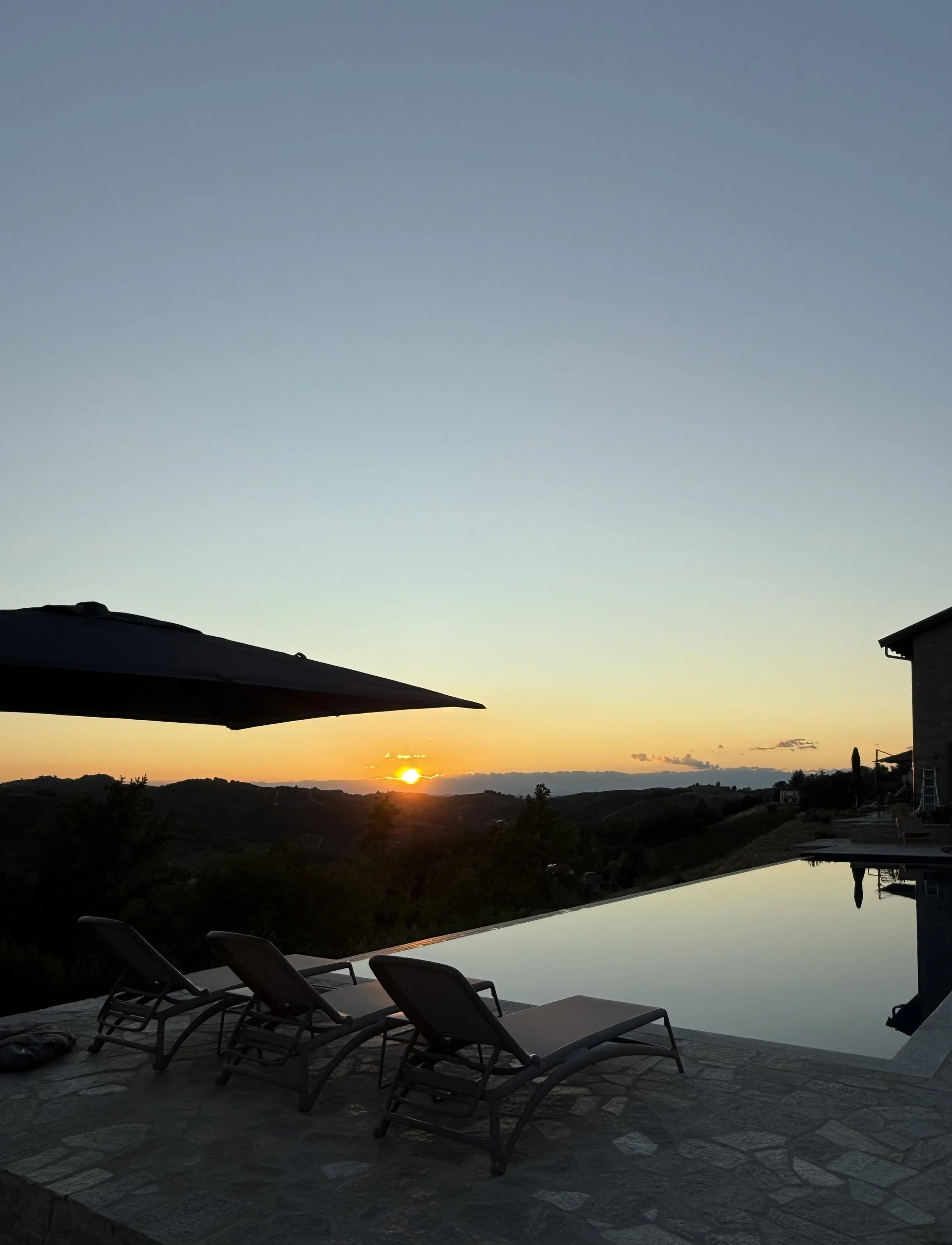 Sunset over the Alps from kitchen terrace
