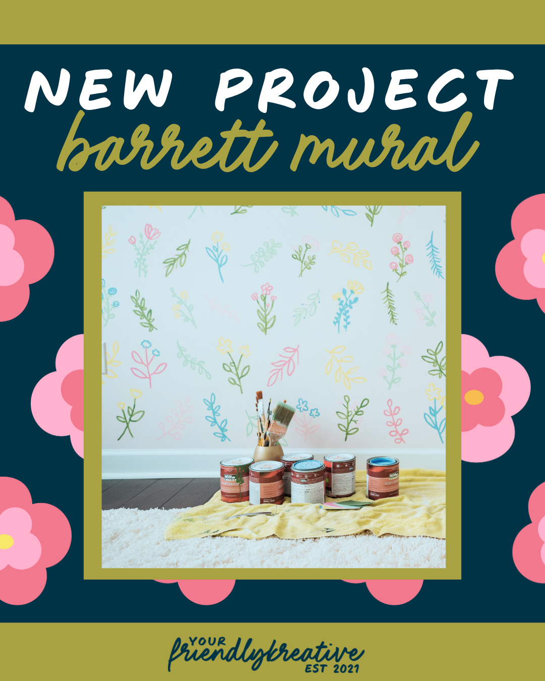 BLOG GRAPHIC: NEW PROJECT BARRETT MURAL. Blog graphic featuring image of the nursery mural.