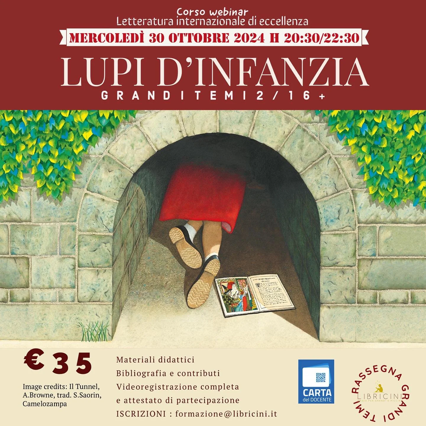 Aspetti validanti e facilitatori della crescita in un percorso del tutto nuovo, che convoglia e porta al centro anni di ricerca internazionale condotta attorno agli aspetti evocativi ed educativi della figura del lupo.
Un corso di @libricini 

ISCRIZ