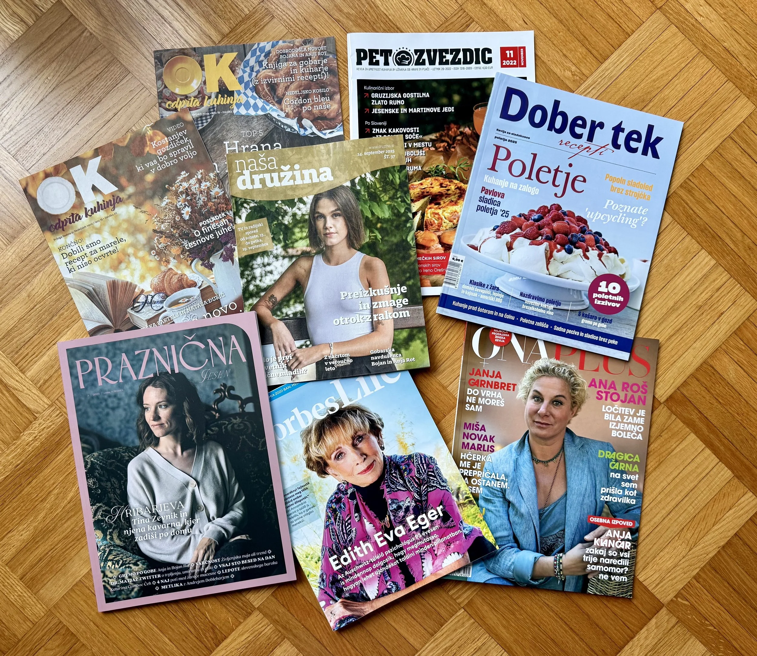 Magazines and newspapers where Bovec kitch'n was featured.